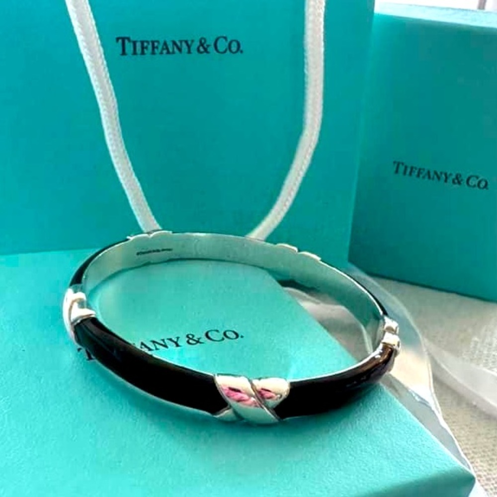 Tiffany & Co black enamel X bangle